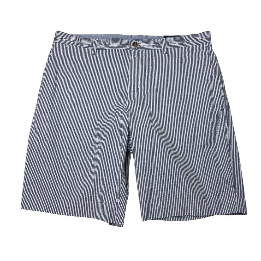 Polo Ralph Lauren Mens 34X9 Blue White Striped Seersucker Stretch Classic Shorts